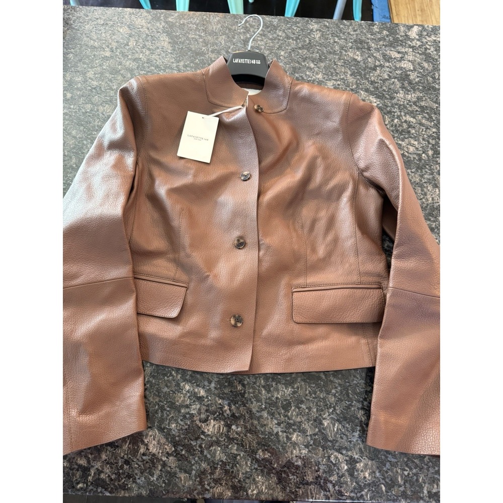 $1998 Lafayette 148 New York Split Stand Collar Leather Jacket Women's Size 8